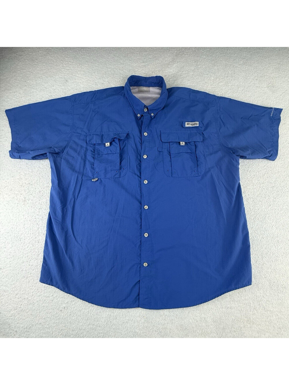 Columbia PFG Omni-Shade Fishing Shirt Men’s XL Blue SS Button-Down Pockets